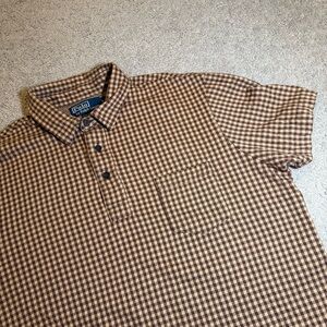 Polo Ralph Lauren Pima Cotton Polo Shirt Large Brown Tan Micro Gingham Check SS